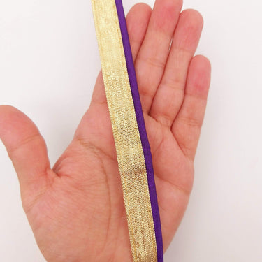 3 Yards, Flanged Insertion Gold Fabric Trim With Violet Piping, 15mm Cord piping Trim Decorative Sewing Edge Trim Flanged Piping Cord